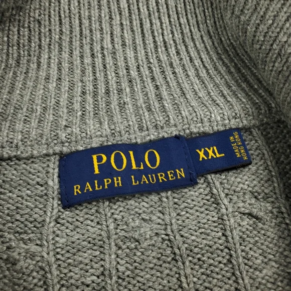 Polo Ralph Lauren Cable Knit Sweater Quarter Zip Mens 2XL 100% Tussah Silk Gray